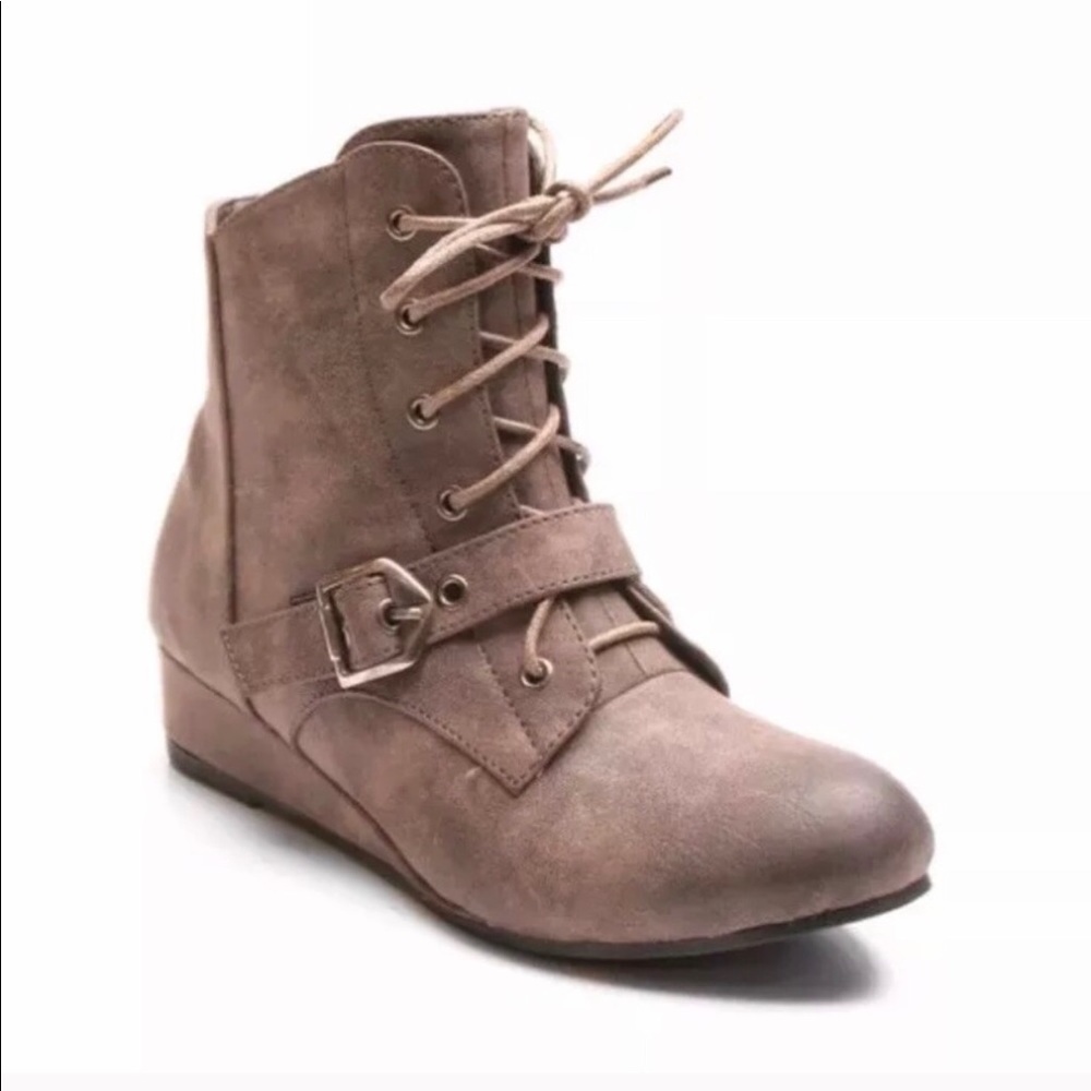 Taupe Wedge Booties